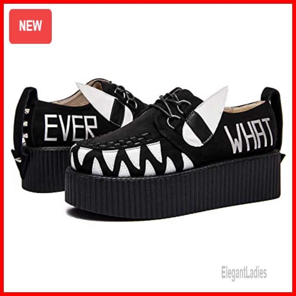 Handmade Suede Lace Up Flat Platform Creepers Punk Fashion Shoes - Picture 6 of 7